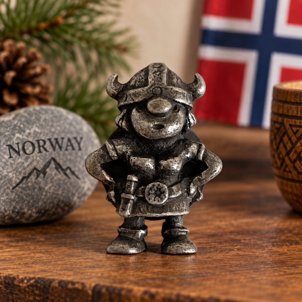 Norway Pewter Viking Figural Fridge Magnet VG 1x1.25"